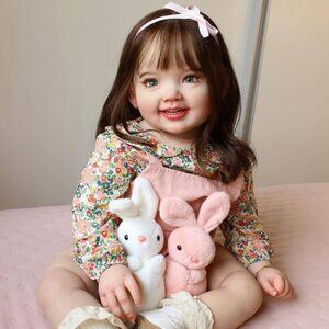 🆕28Inches Long Brown Hair Reborn Princess Girl Doll Smiling with Teeth